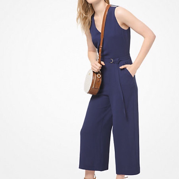 Micheal Kors Navy Sleeveless V-Neck Belted Jumpsuit - Picture 1 of 9